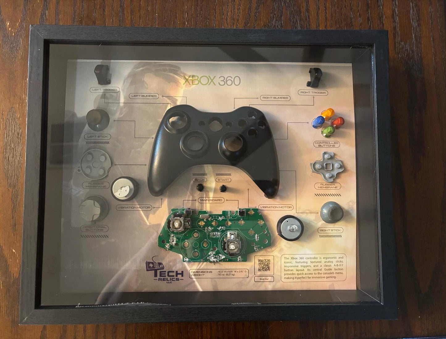 Retro Gaming Controller Shadow Box - Disassembled XBOX360 Controller | Tech Relics LLC | Perfect for Gamers and Collectors | 11x14