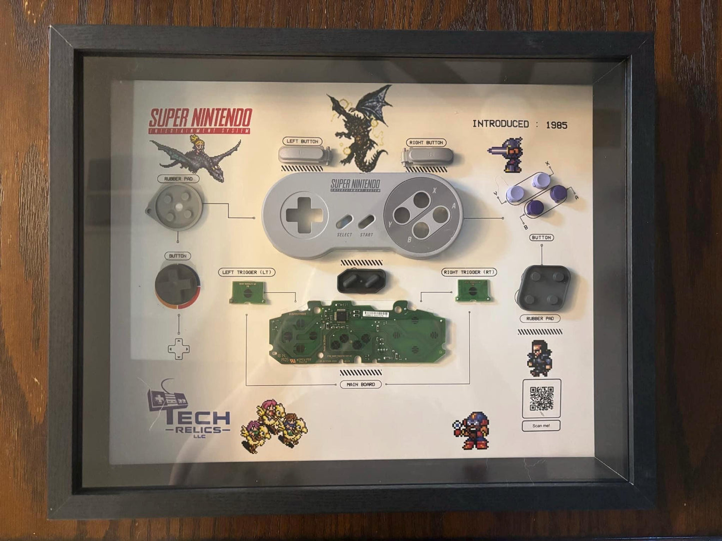 Retro Gaming Controller Shadow Box - Disassembled SNES Controller | Tech Relics LLC | Perfect for Gamers and Collectors | 11x14