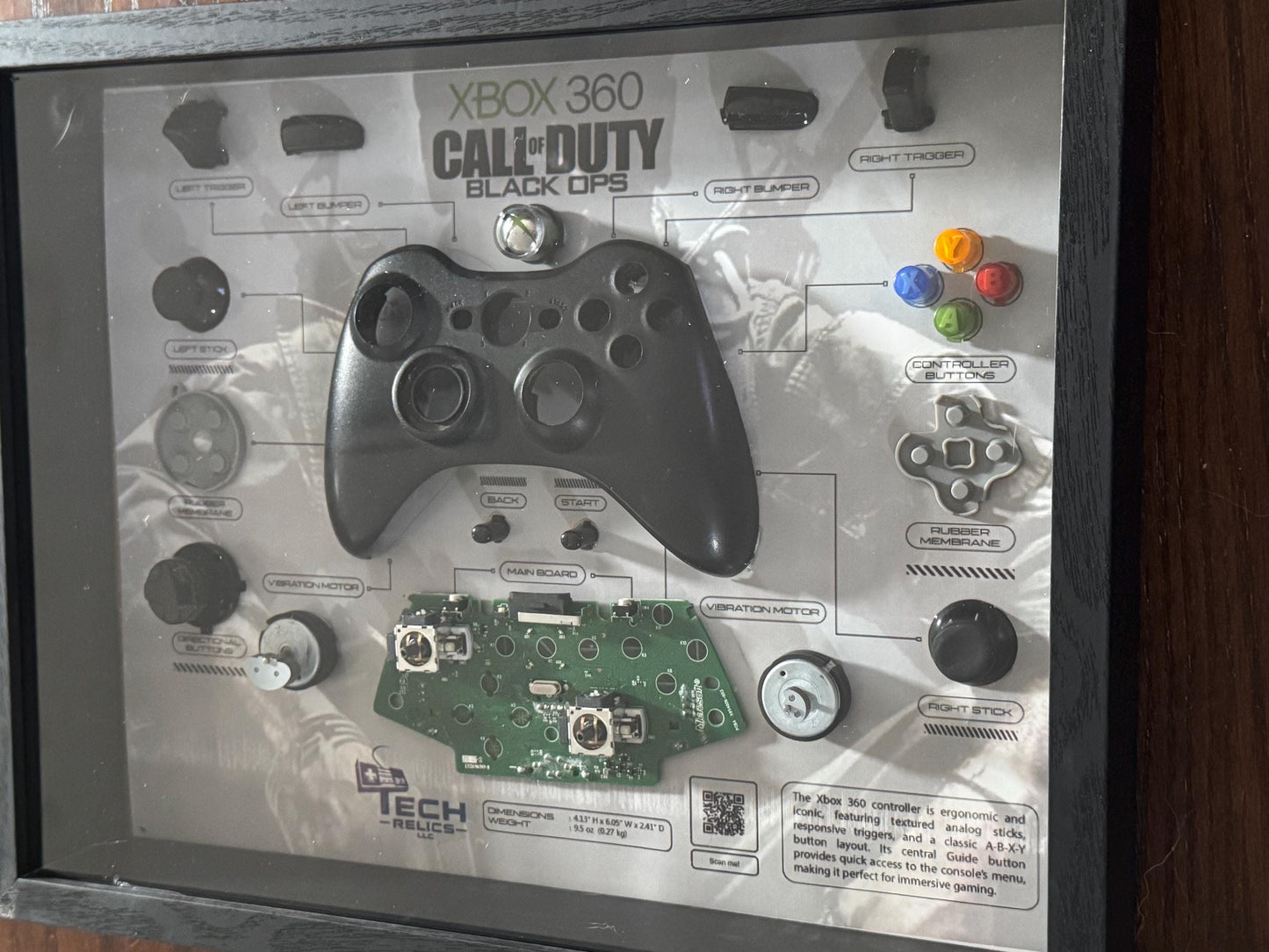 Retro Gaming Controller Shadow Box - Disassembled XBOX360 Controller | Tech Relics LLC | Perfect for Gamers and Collectors | 11x14